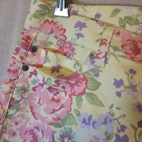 Liverpool Jeans Lemon Creme Yellow Floral Slim Fit Ankle Length Size 10 - Picture 2 of 10